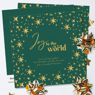 Cartão De Festividades Alegria às estrelas verdes e Douradas do mundo