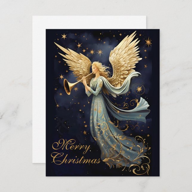 Cartão De Festividades Alegria Celestial em Blue Angel Foliday Card (Frente/Verso)