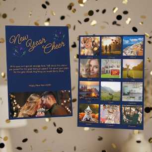 Cartão De Festividades Alegria de Ano Novo Multi Foto Azul Marinho