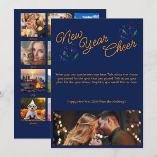 Cartão De Festividades Alegria de Ano Novo Multi Foto Azul Marinho