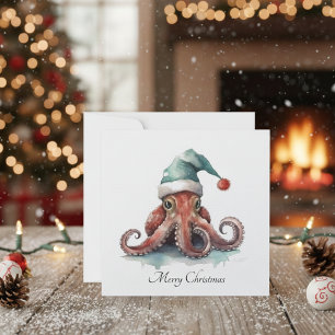 Cartão De Festividades Alegria de Natal de Octopus, personalizada