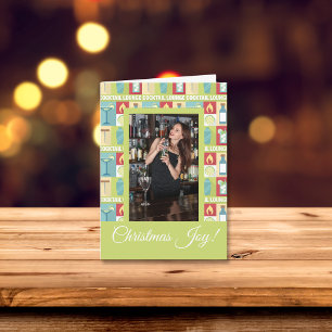 Cartão De Festividades Alegria de Natal do Bartender de Fotos Personaliza