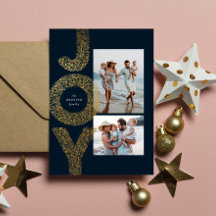 Alegria dois fotos Natal dourado falso azul marinh
