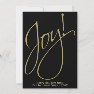 Cartão De Festividades Alegria! Dourado Minimalista em Preto Moderno Scri