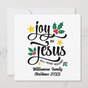 Cartão De Festividades Alegria em Jesus Nome da Família Natal Cristão