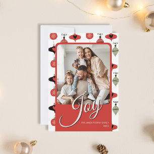 Cartão De Festividades Alegria Foto Personalizada de Família Natal Vermel