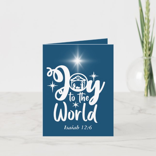 Cartão De Festividades Alegria Natal ao Mundo Azul e Branco (Frente)