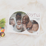 Cartão De Festividades Alegria | Natal de Foto Moderno 2<br><div class="desc">Espalhe a alegria de férias com este cartão chic e elegante de Natal! Com duas fotos redondas, o design dá uma reviravolta moderna aos seus momentos familiares favoritos. A foto menor do círculo está articulosamente sobreposta na maior, criando um layout balanceado e na moda. A palavra "alegre" está impressa em...</div>