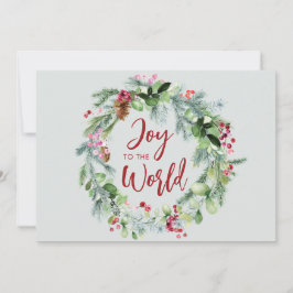 Cartão De Festividades Alegria para o Mundo Aquarela Coroa de Inverno