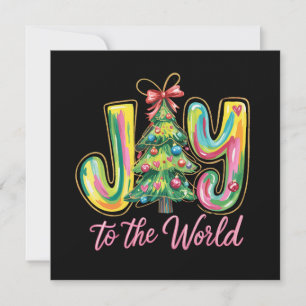 Cartão De Festividades Alegria Para o Mundo Árvore de Natal Neon Pincelad