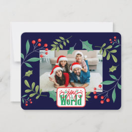 Cartão De Festividades Alegria para o Mundo Holly Berry (adicione suas fo