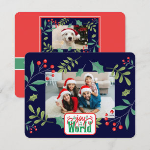 Cartão De Festividades Alegria para o Mundo Holly Berry (adicione suas fo