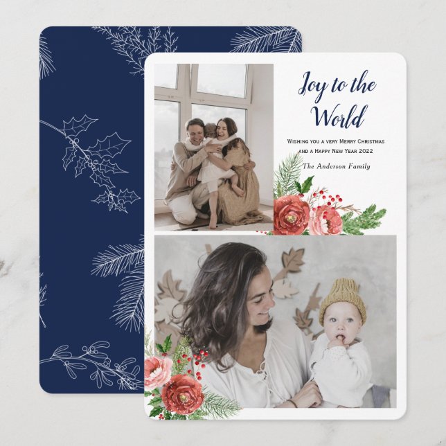 Cartão De Festividades Alegria para o mundo Saudação de feriado com foto (Frente/Verso)