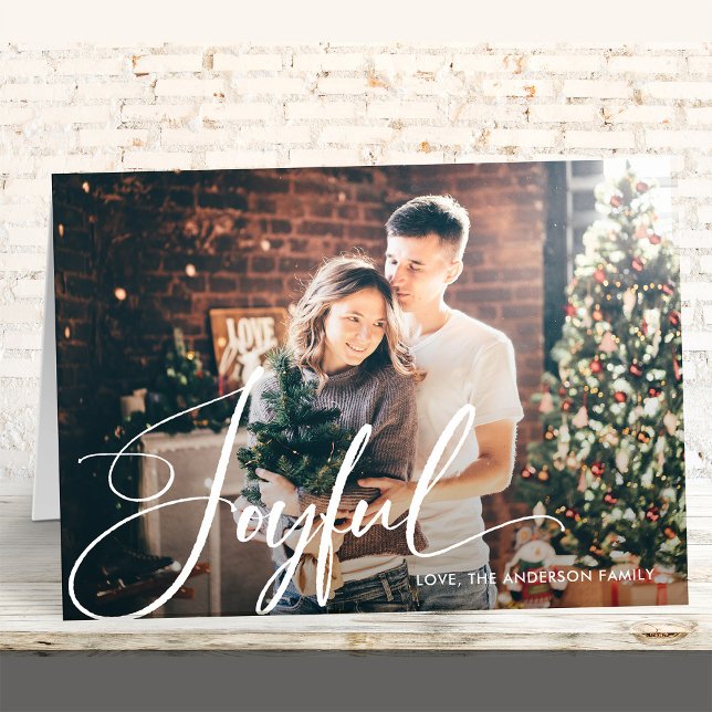 Cartão De Festividades Alegria | Script Elegante e Natal de Foto (An elegant holiday card with your favorite family photo)