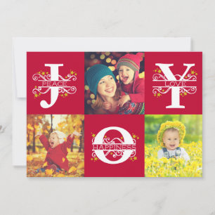 Cartão De Festividades Alegria Vermelho e Branco 4 Fotos de Natal
