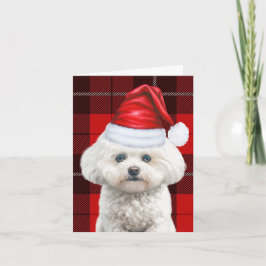 Cartão De Festividades Algodão de Cão Vermelho Xadrez Natal