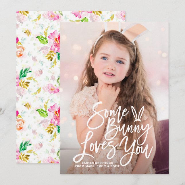 Cartão De Festividades Algures Te Ama A Inscrever O Felz pascoa Fotográfi (Frente/Verso)