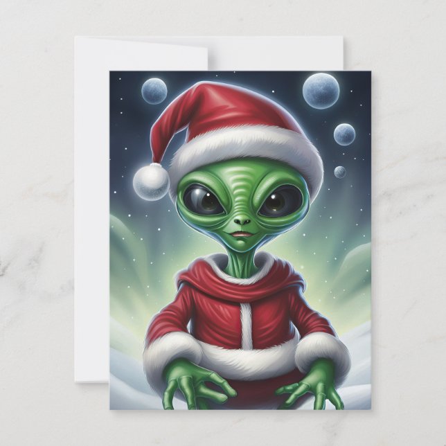 Cartão De Festividades Alienígena Santa Claus (Frente)