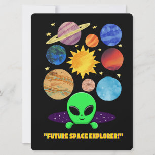CARTÃO DE FESTIVIDADES ALIENÍGENA, UNIVERSO, ESPAÇONAVE, PLANETA E ASTRON