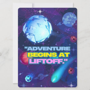 CARTÃO DE FESTIVIDADES ALIENÍGENA, UNIVERSO, NAVE ESPACIAL, PLANETA E AST