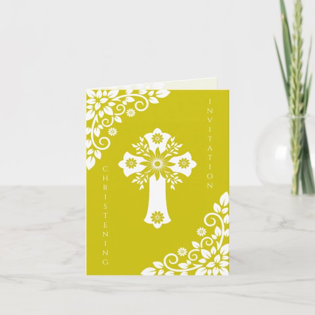 Cartão De Festividades All In One Invitation Christening Flower Cross (Frente)