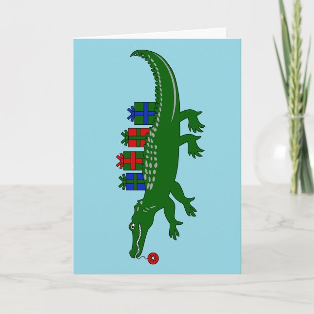 Cartão De Festividades Alligator Christmas Card (Frente)