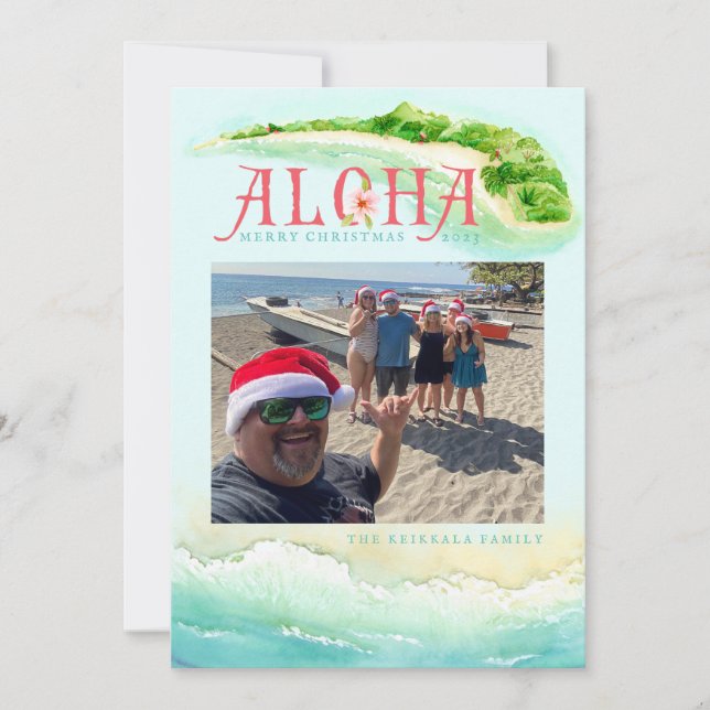 Cartão De Festividades Aloha Hawaiian | Férias Tropicais | Natal (Frente)