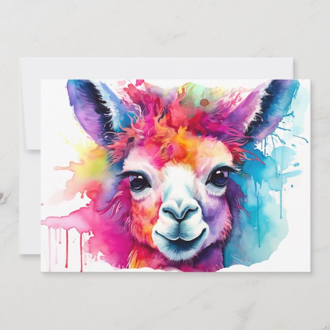 Cartão De Festividades Alpaca Watercolor #217 (Frente)