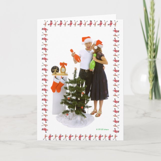 Cartão De Festividades Amantes da boliche do Natal (Frente)