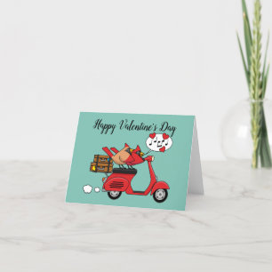 Cartão De Festividades Amantes de Cardinal Vermelho em Scooter