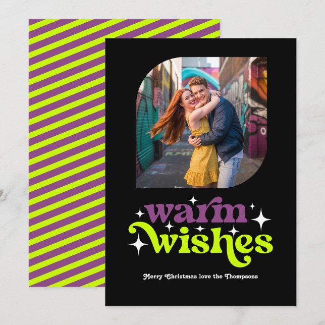 Cartão De Festividades Ameixa e Chartreuse Foto de Natal Moderno e Retrô (Frente/Verso)