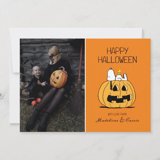 Cartão De Festividades Amendoins | Feliz Halloween Snoopy & Jack O' Lante (Frente)