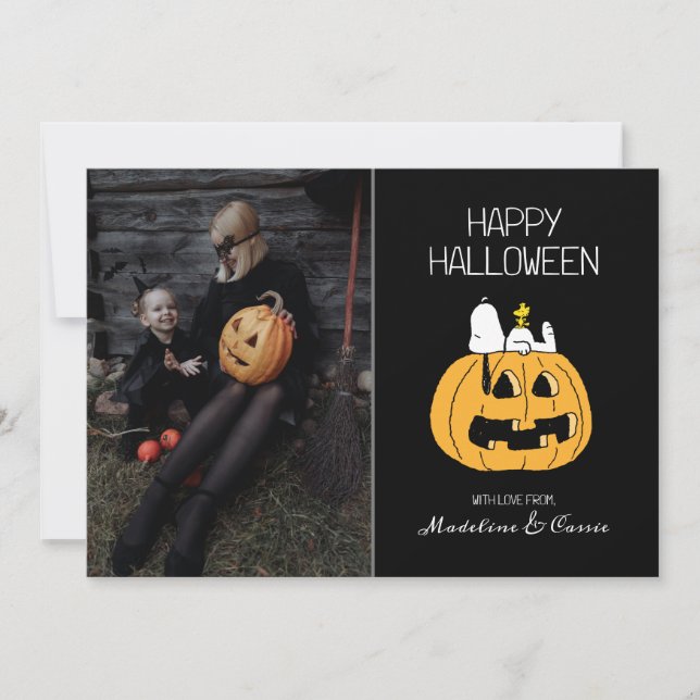 Cartão De Festividades Amendoins | Feliz Halloween Snoopy & Jack O' Lante (Frente)