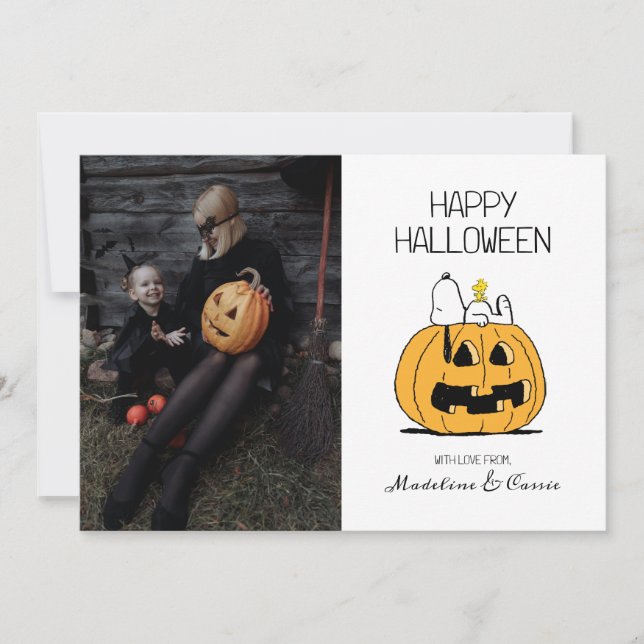 Cartão De Festividades Amendoins | Feliz Halloween Snoopy & Jack O' Lante (Frente)