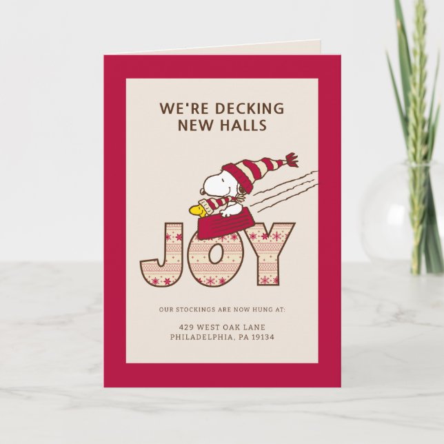 Cartão De Festividades Amendoins | Passeio de Trenó Alegre de Snoopy e Wo (Frente)