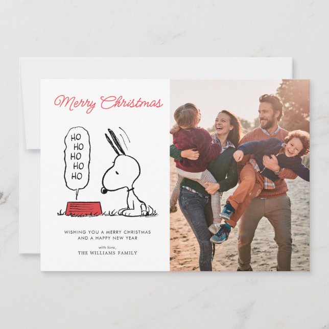 Cartão De Festividades Amendoins | Snoopy Ho Ho Ho Comedouro (Frente)