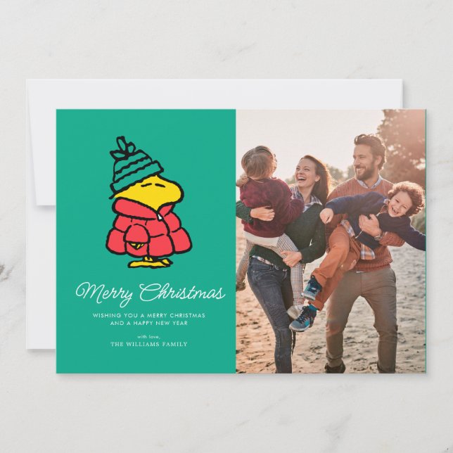 Cartão De Festividades Amendoins | Woodstock Winter Merry Christmas (Frente)