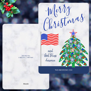 Cartão De Festividades América Deus abençoe de Árvore de Natal Patriótico