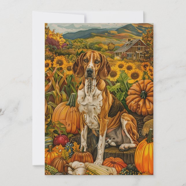 Cartão De Festividades American English Foxhound Autumn Harvest (Frente)