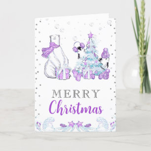 Cartão De Festividades Amigos de Inverno Urso Polar e Pinguins Natal
