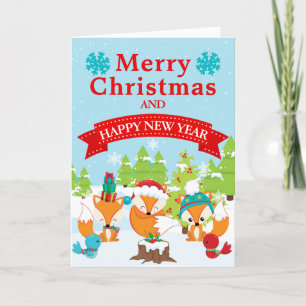 Cartão De Festividades Amigos de Raposa da Floresta de Natal Festivo