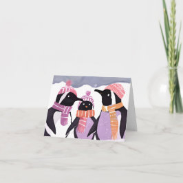 Cartão De Festividades Amigos Pinguins de Natal | Aquarela de Inverno