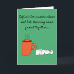 Cartão De Festividades Amizade de chocolate quente<br><div class="desc">Manteiga de amendoim e geleia,  biscoitos e nata,  canela e açúcar. Algumas coisas são melhores em pares. 
Compartilhe esta caneca acolhedora com seu amigo para lembrá-los que,  como cacau e marshmallows,  você faz sentido juntos.</div>