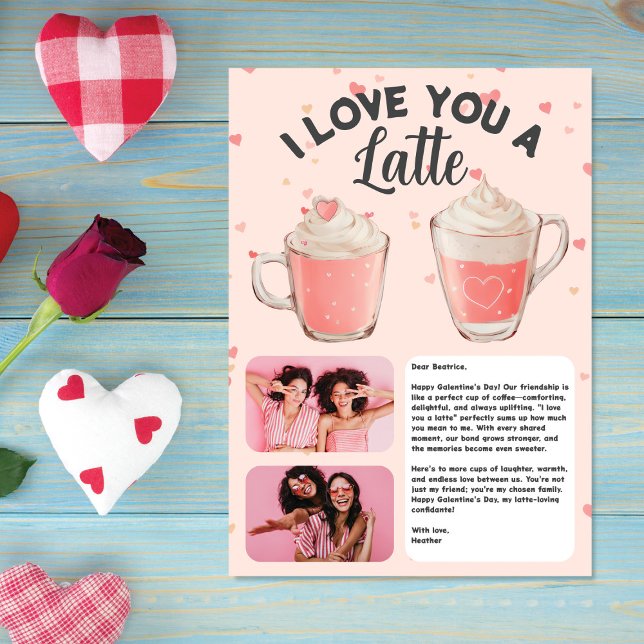 Cartão De Festividades Amo-te um latte, Galentine! Amigos Personalizados (Criador carregado)