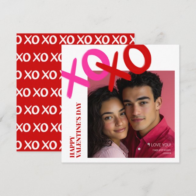Cartão De Festividades Amo-Te XOXO Foto Moderna Feliz Dia dos Namorados (Frente/Verso)