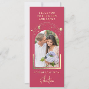 Cartão De Festividades Amo Você Até a Lua Foto Celestial Magenta Dourado
