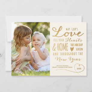 Cartão De Festividades Amor a Deus Elegante Foto de Natal Dourada