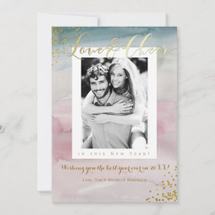 Cartão De Festividades Amor & Alegria Ano Novo Glam Foto Aquarela