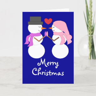 Cartão De Festividades Amor & Bonecos de Neve: Cobertor Azul Escuro
