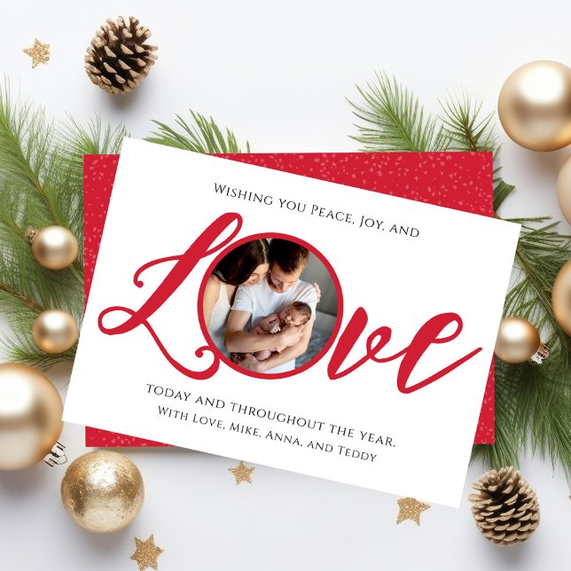 Cartão De Festividades Amor com Script de Fotografia Moderna do Natal (Christmas holiday "Love" typography greeting card with photo template. )